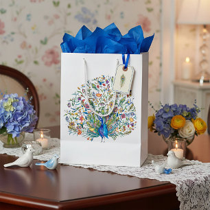 Waterverf bloemrijke pauw medium cadeauzakje