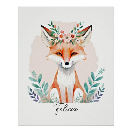 Waterverf bloemrijke vos gepersonaliseerd perfect poster (Voorkant)