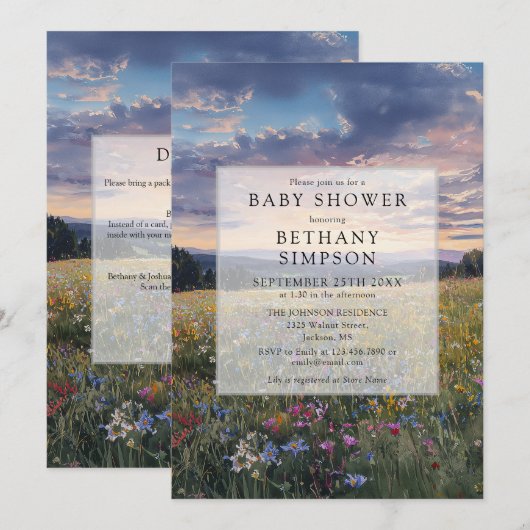 Waterverf Bloemrijke Weide QR Code Baby Shower Kaart (Voorkant / Achterkant)