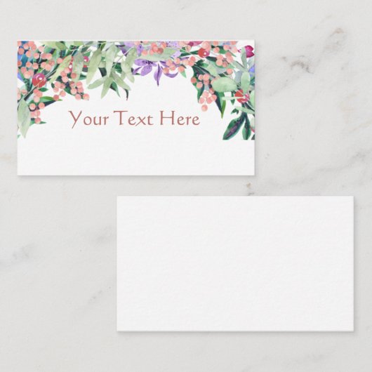 Waterverf bloemroze en olijfgroen visitekaartje (Voorkant / Achterkant)