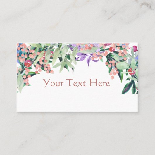 Waterverf bloemroze en olijfgroen visitekaartje (Voorkant)