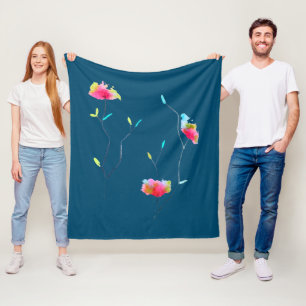 Waterverf bloemroze kunstbloem fleece deken
