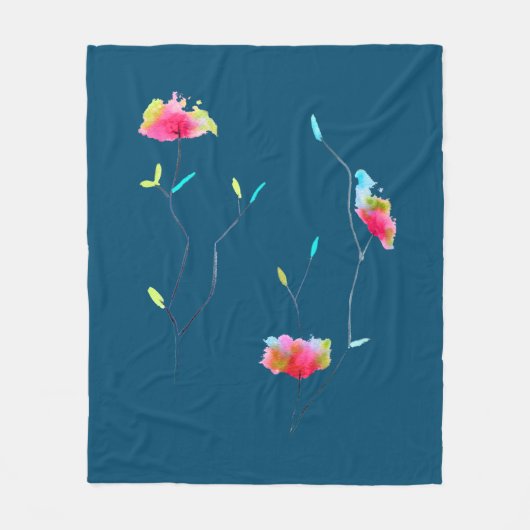 Waterverf bloemroze kunstbloem fleece deken (Voorkant)