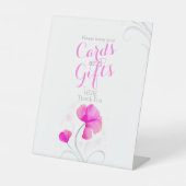 Waterverf bloemroze trouwcadeaustabel reclamebord met voetstuk (Voorkant)