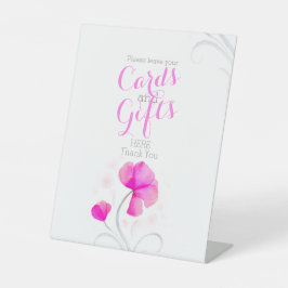 Waterverf bloemroze trouwcadeaustabel reclamebord met voetstuk