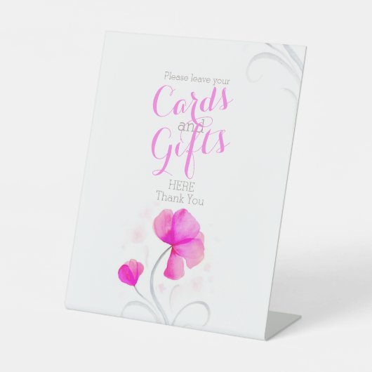 Waterverf bloemroze trouwcadeaustabel reclamebord met voetstuk (Voorkant)