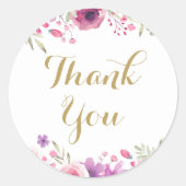 Waterverf Bloemrozen Gouden Script Bedankt Ronde Sticker (Voorkant)