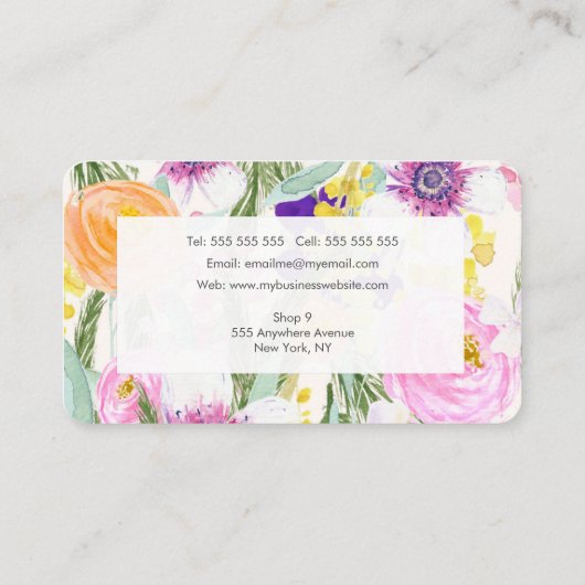 Waterverf Bloemschilderij Haarstylist Sjabloon B Visitekaartje (Achterkant)