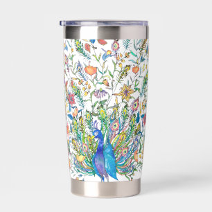 Waterverf bloemschildering pauw gepersonaliseerd geïsoleerde drinkbeker