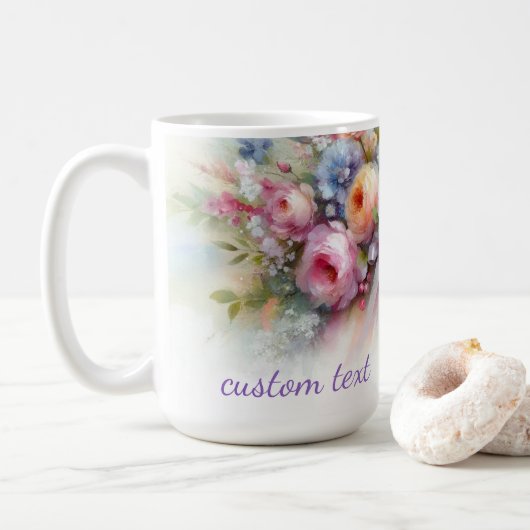 Waterverf Bloemschildering Uw Aangepaste Tekst Koffiemok (Met donut)
