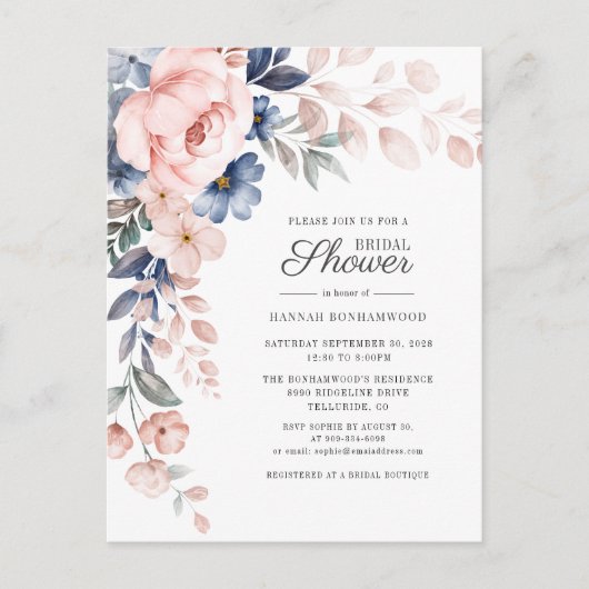 Waterverf Bloemscript Roze Vrijgezellenfeest Uitnodiging Briefkaart (Voorkant)