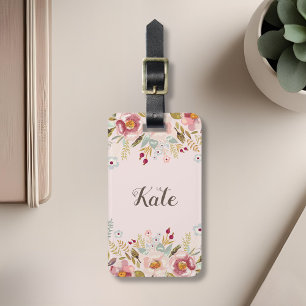 Waterverf Bloemstuk Aangepaste Monogram Bagage Lab Bagagelabel