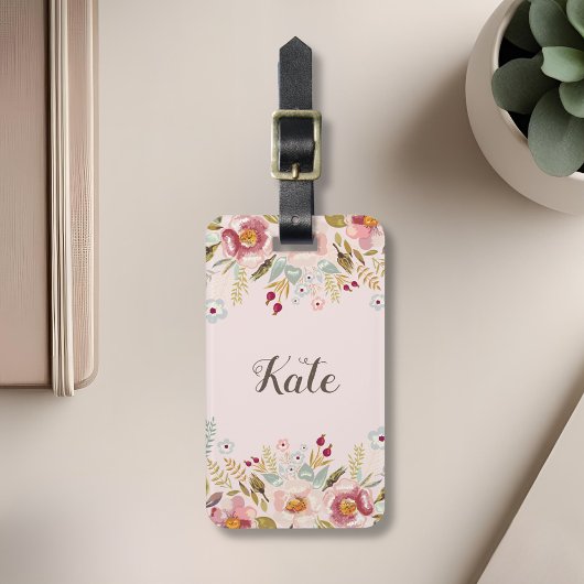Waterverf Bloemstuk Aangepaste Monogram Bagage Lab Bagagelabel