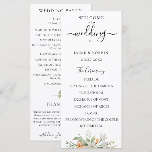 Waterverf Bloemstuk Lelie Bruiloft Programmakaart (Voorkant / Achterkant)