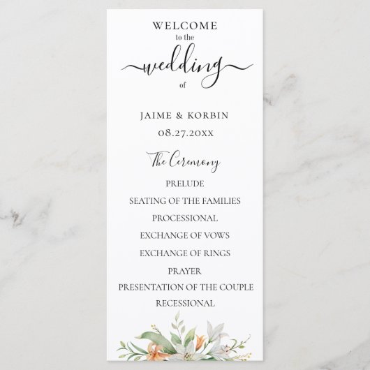 Waterverf Bloemstuk Lelie Bruiloft Programmakaart (Voorkant)