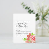 Waterverf bloemstuk roze trouw briefkaart (Staand voorkant)