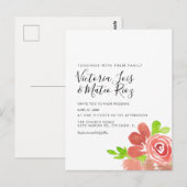 Waterverf bloemstuk roze trouw briefkaart (Voorkant / Achterkant)