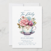 Waterverf Bloemstuk Theekopje Theepartij Kaart (Voorkant)