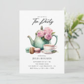 Waterverf Bloemstuk Theekopje Theepartij Kaart (Staand voorkant)