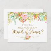 Waterverf bloemstuk wil je bruidsmeisje zijn kaart (Voorkant / Achterkant)