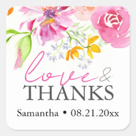 Waterverf bloemthema dank u vierkante sticker