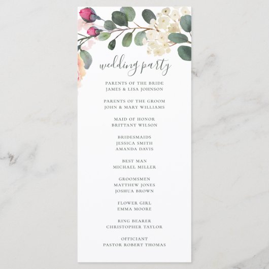 Waterverf bloemtuin. Roodbruingebladerde bruiloft Programmakaart (Achterkant)