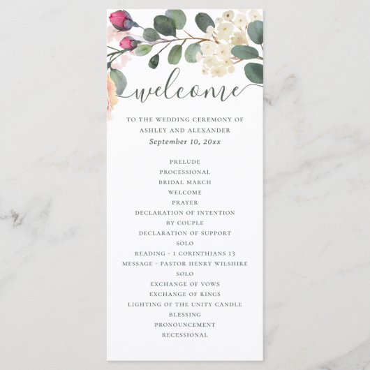 Waterverf bloemtuin. Roodbruingebladerde bruiloft Programmakaart (Voorkant)