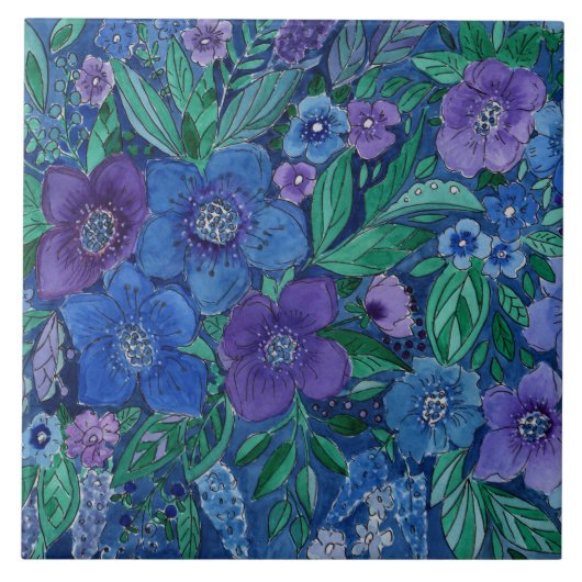 Waterverf, bloemtuin tegeltje (Voorkant)