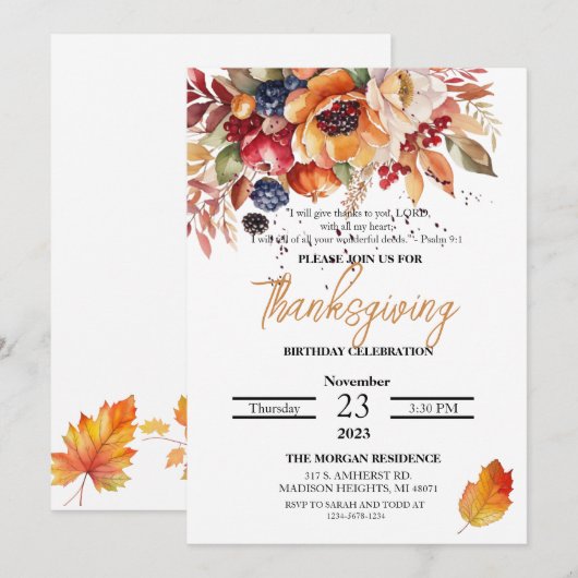 Waterverf Bloemvers Thanksgiving Verjaardag Kaart (Voorkant / Achterkant)