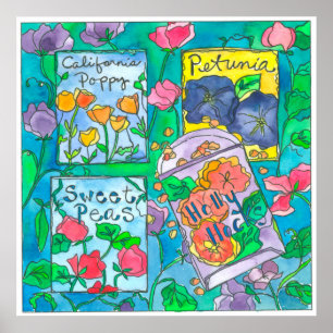 Waterverf Bloemzaaipakketten Poster