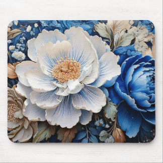 Waterverf Bloesem in Blauw en Wit, Muismat