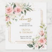 Waterverf bloesems Eucalyptus gouden bruiloft Wijn Etiket (Enkel label)