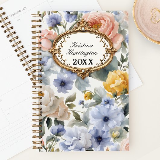 Waterverf Bloesems met Gouden Lijst Planner