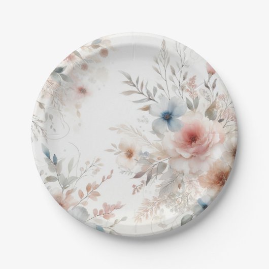 "Waterverf bloesems: moderne bloempapier Borden Papieren Bordje (Voorkant)