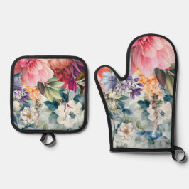Waterverf bloesems ovenwant & pannenlap set