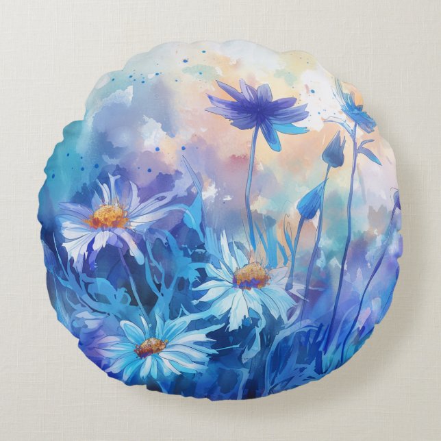 Waterverf Bloesems – Ronde Bloemen Sierkussen Rond Kussen (Voorkant)