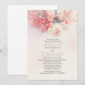 waterverf bloeskleurig roze repetitie diner kaart (Voorkant / Achterkant)