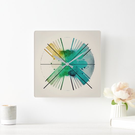 waterverf blokstijl vierkante klok (Huis)