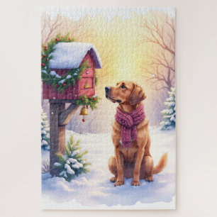 Waterverf Bloodhound Landelijke Brievenbus Kerstmi Legpuzzel
