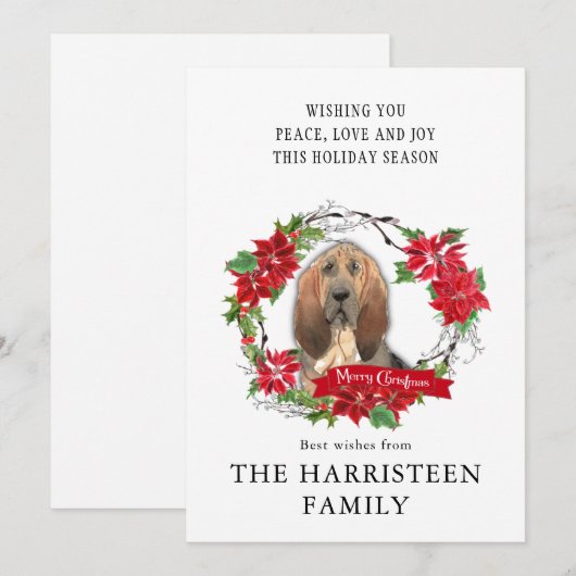 Waterverf Bloodhound Poinsettia Kerstmis Wreater Feestdagenkaart (Voorkant / Achterkant)