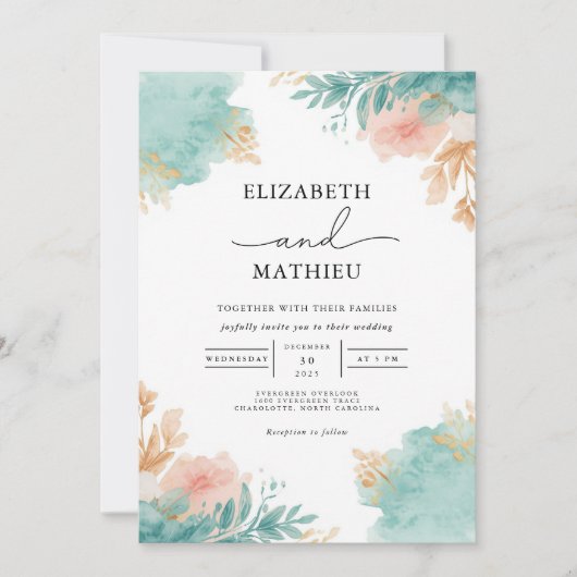 Waterverf Bloom Arch Wedding Kaart (Voorkant)