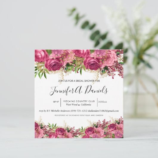 Waterverf Bloom Bruids Douche Uitnodiging (Staand voorkant)