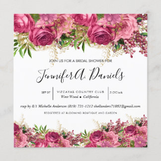 Waterverf Bloom Bruids Douche Uitnodiging