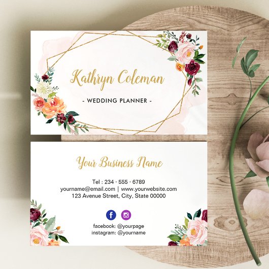 Waterverf Bloom Floral Modern Geometric Lijst Visitekaartje