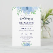Waterverf Bloom Greenery Dusty Navy Blue Wedding Kaart (Staand voorkant)