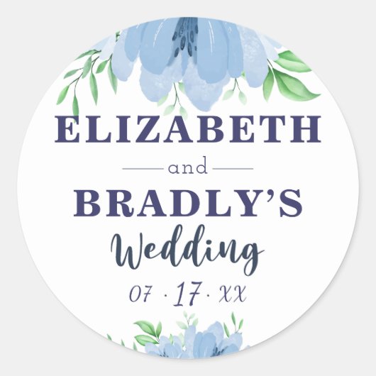 Waterverf Bloom Greenery Dusty Navy Blue Wedding Ronde Sticker (Voorkant)