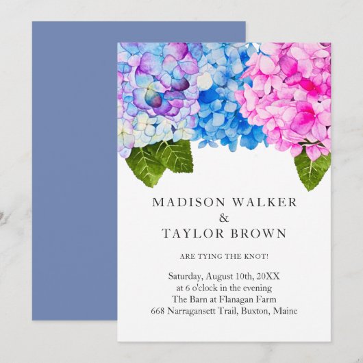 Waterverf Bloom Hortensia's Bloemen Huwelijk Kaart (Voorkant / Achterkant)