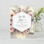 Waterverf Bloom Mason Jar Wedding Save The Date (Staand voorkant)