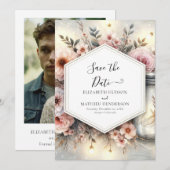 Waterverf Bloom Mason Jar Wedding Save The Date (Voorkant / Achterkant)