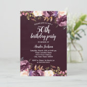 Waterverf Bloom Paarse Floral 50e verjaardag Kaart (Staand voorkant)